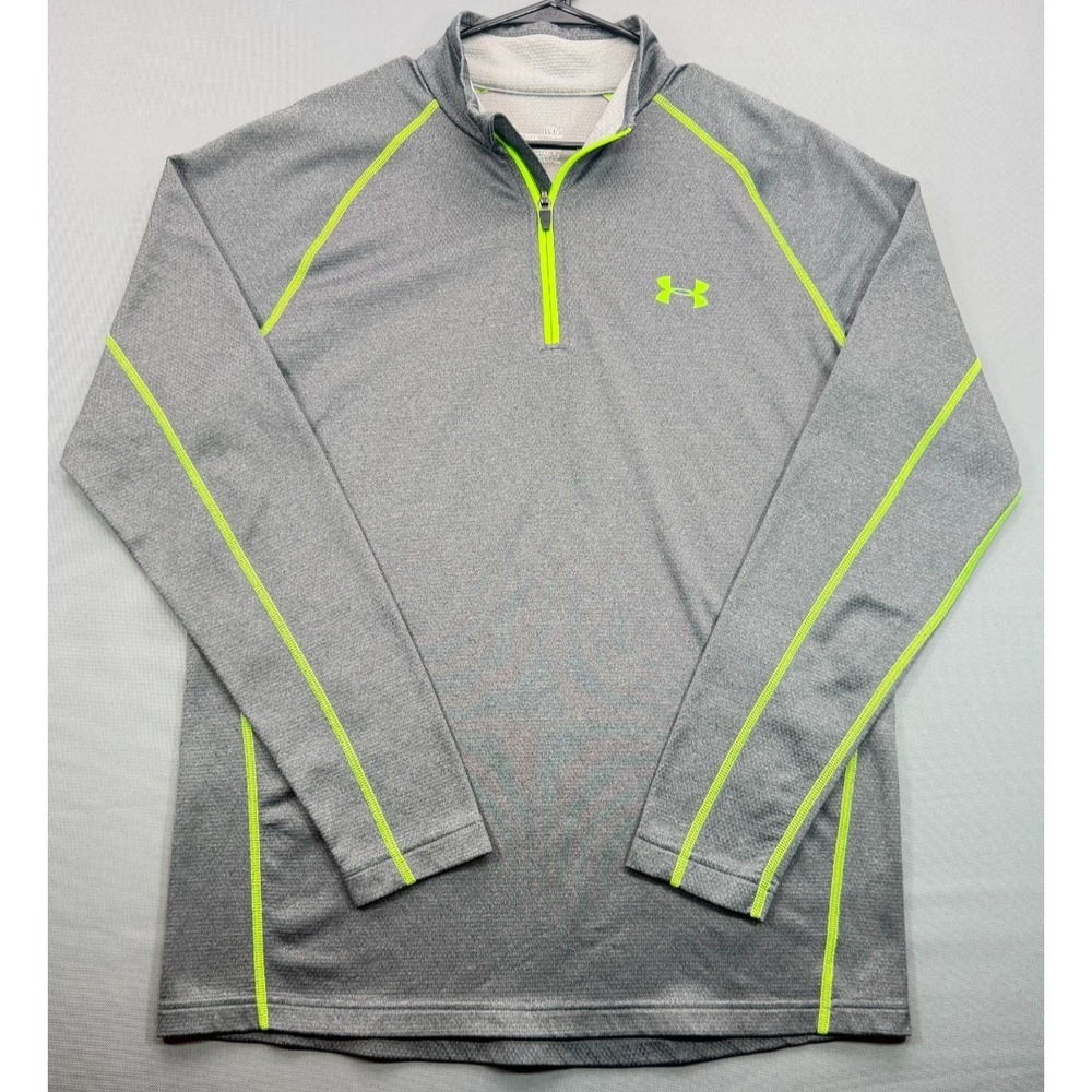 Under Armour Men's Large ColdGear Fitted 1/4 Zip Pullover Gray Green LG